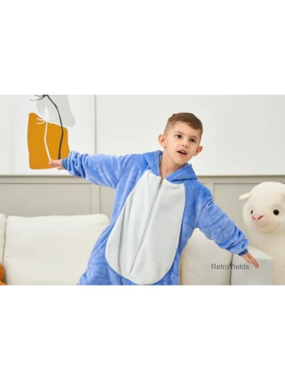 Flannel Onesie Pajamas Animal Costume with Hood & Pockets Kids Sleepwear